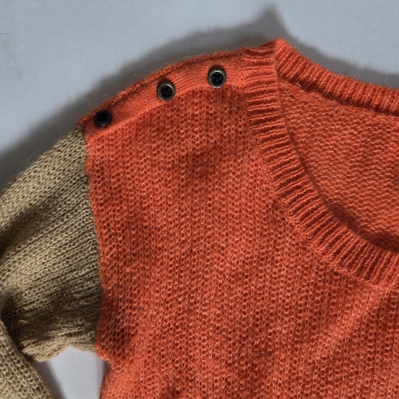 Splendid Mohair Wool Blend Colorblock Knit Sweater Button Detail orange beige M - Picture 3 of 9
